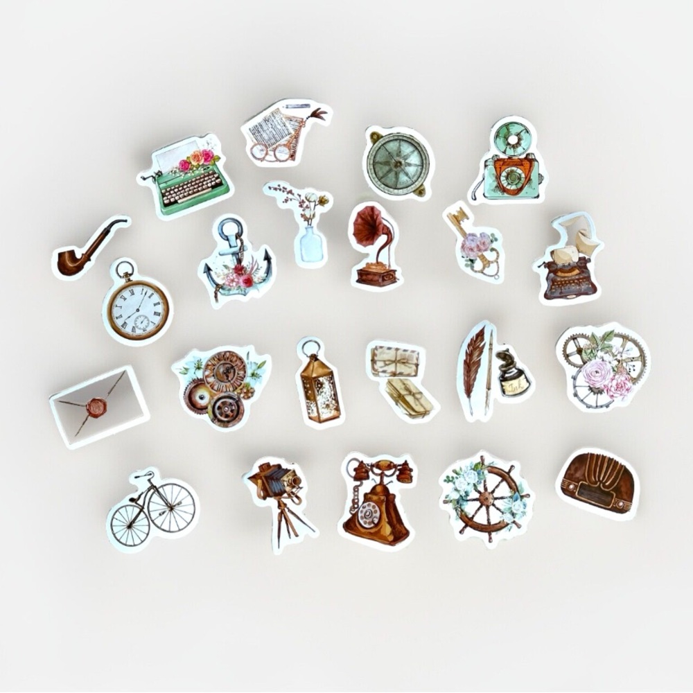 NEW 22 Small Vintage/Retro Looking Stickers Typewriter, Quill, Letters